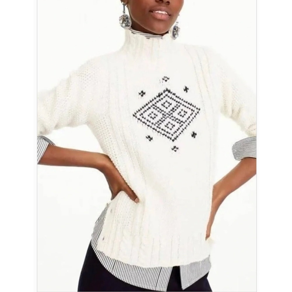 The Reeds J.Crew Women Cream Wool Blend Mock Neck Diamond Knit Sweater Large